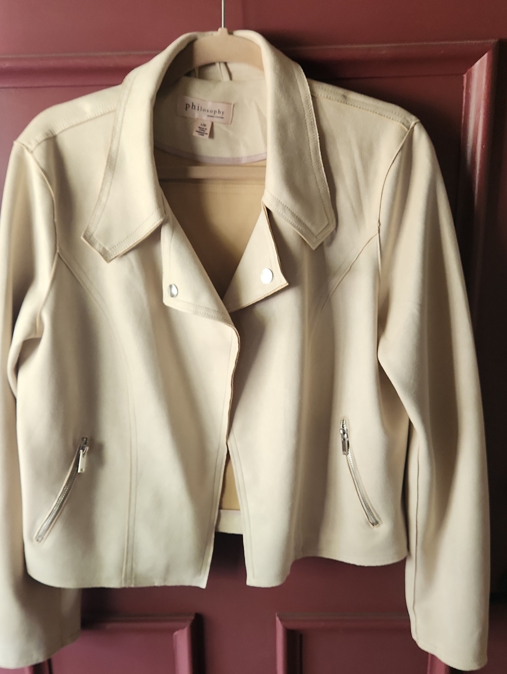 Philosophy Cream Faux Suede Jacket with Zip Pockets